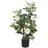90cm Artificial Rose Tree, Decorative Fake Plant with 344 Silk Leaves 17 Flowers for Outdoor Indoor Decor, White