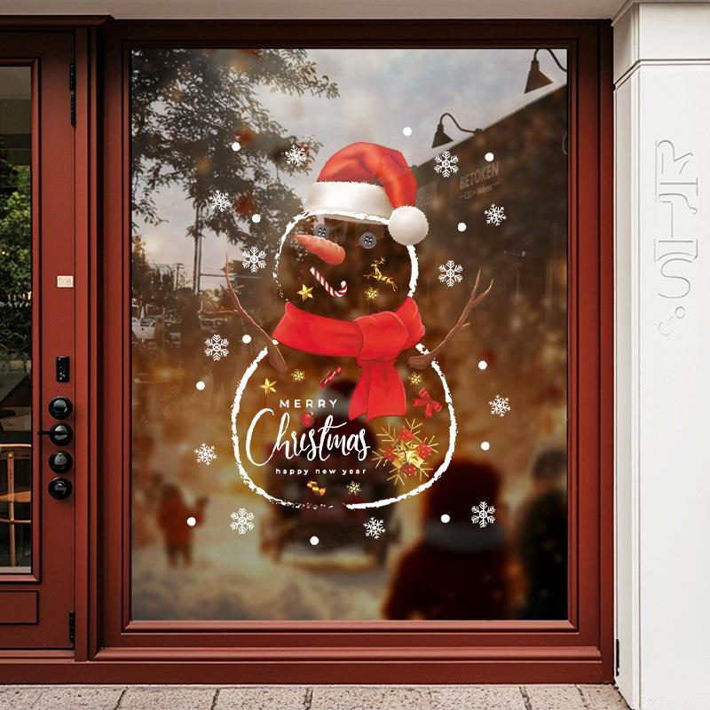 Christmas Festive Atmosphere Decorative Window Stickers, Window Glass Door Stickers, Cartoon Snowman Static Decorative Stickers