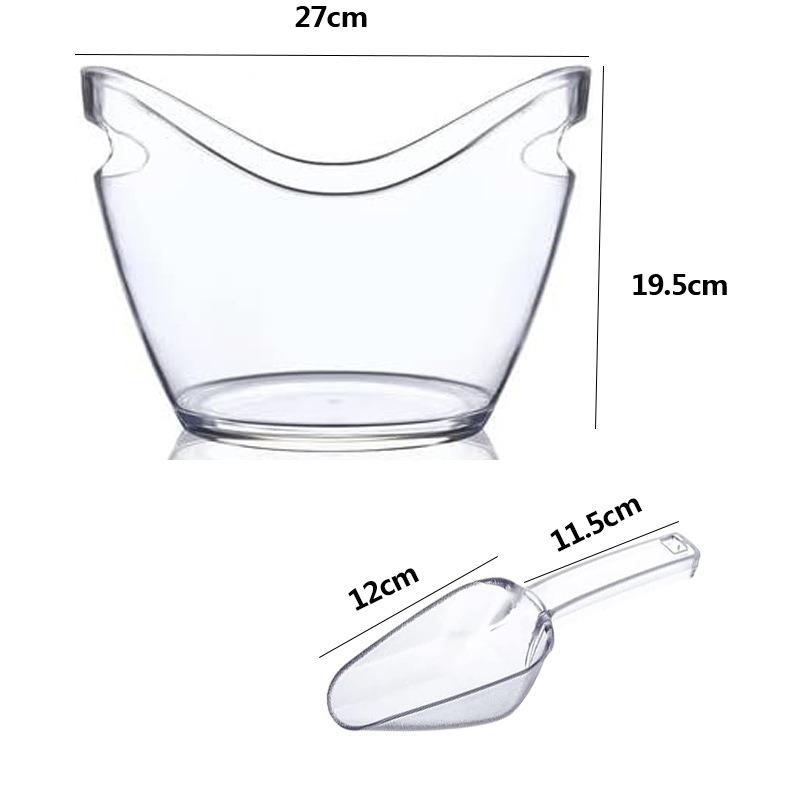 Klarer 4L Eiswürfelbehälter mit Schaufel, Kunststoff-Getränketonne für Wein, Champagner, Cocktails, Bar, Tragbarer Obstaufbewahrungskorb für Partys