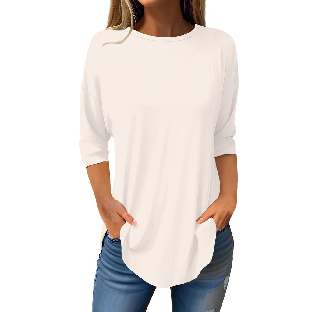 Womens T Shirts 3/4 Sleeve Shirts Solid Color Pullover Summer Spring Tops Blouses