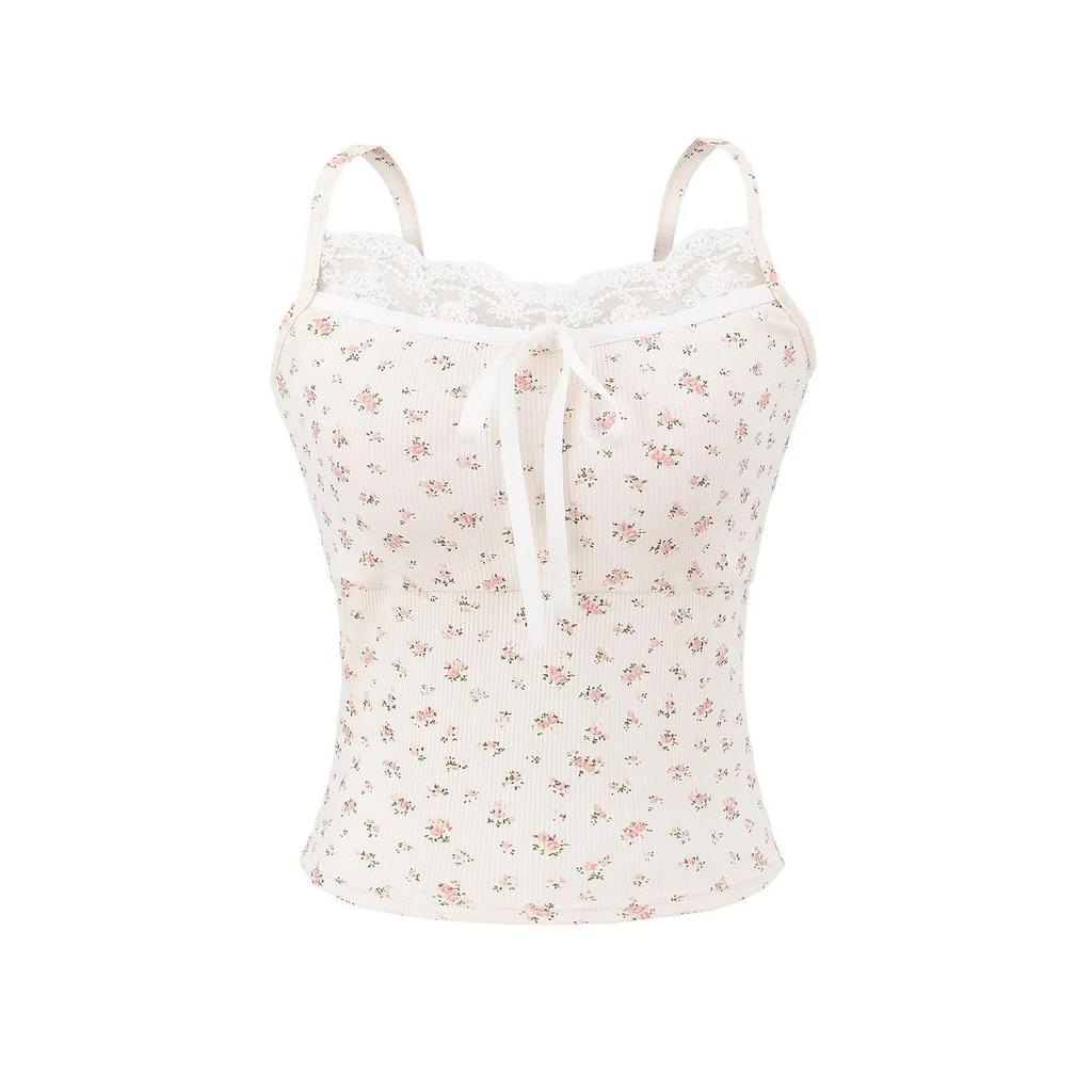 Lace Crop Top with Bowknot & Chest Pads - Slimming Summer Camisole for Petite Women