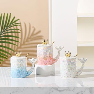 Creative Mermaid Mug Pearl Glaze Gradual Change Color Relief Fish Scales High Value Office Ceramic Cup Gift