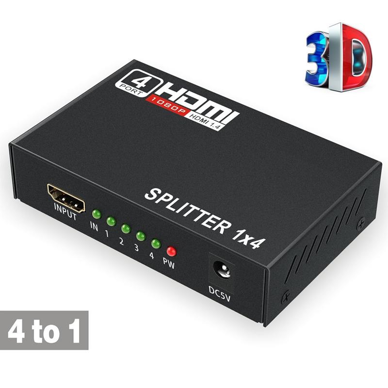 1x4 HDMI Splitter 1 Eingang auf 4 Ausgänge HDMI Video Monitor Splitter Unterstützt 3D und Full HD 1080P Auflösung