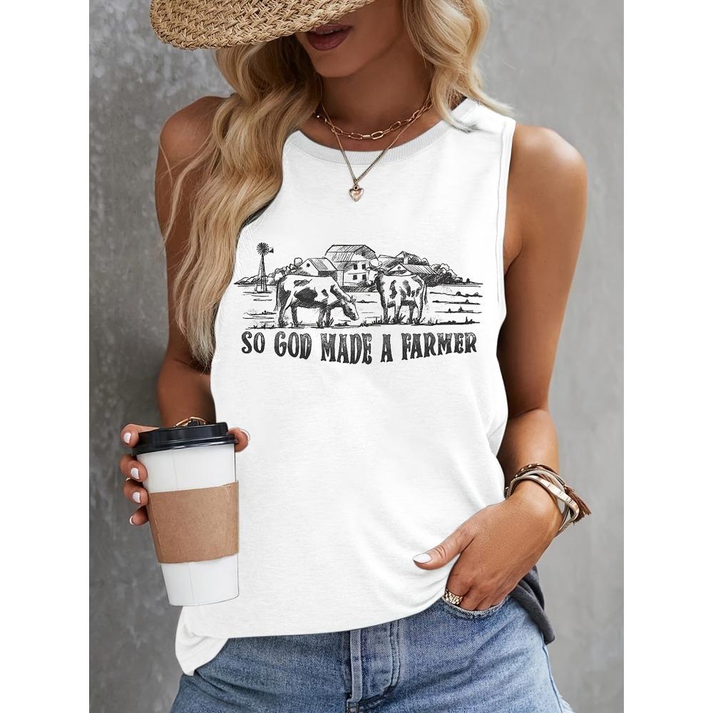 Butterfly And Cow Head Print Women's Tank Top Street Fashion Women's Sleeveless T-shirt Summer Everyday Casual Women's Tank Top