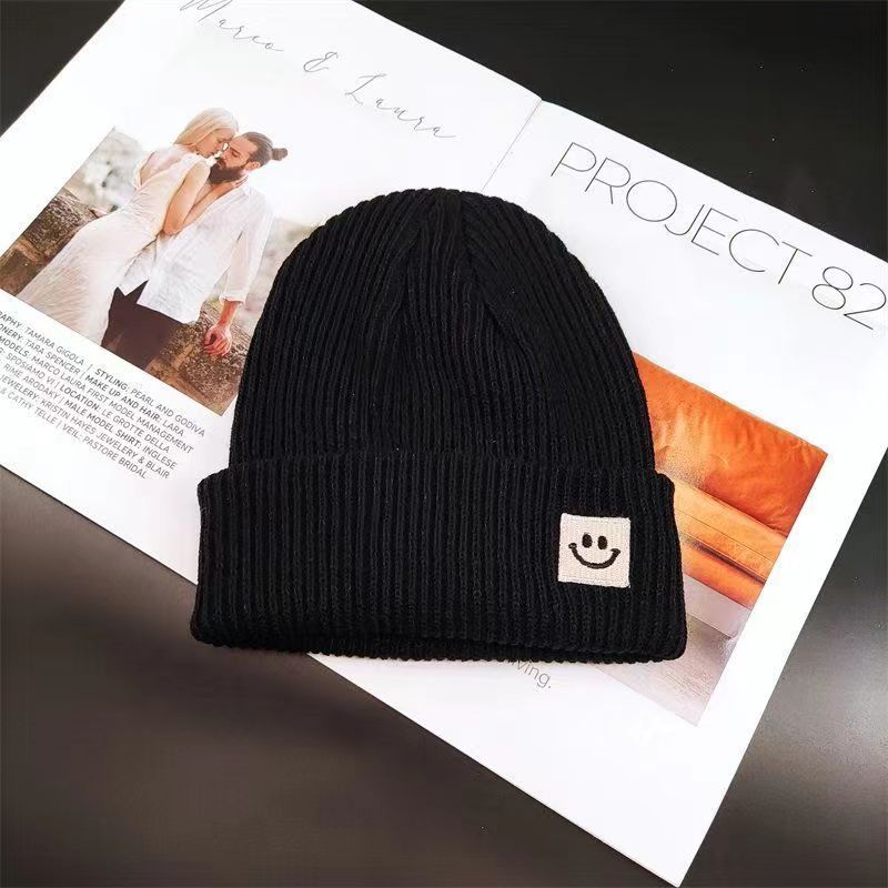 

ins smiley label женская шерстяная шапка, модная и универсальная теплая шапка для пары, вязаная шапка в корейском стиле One Size