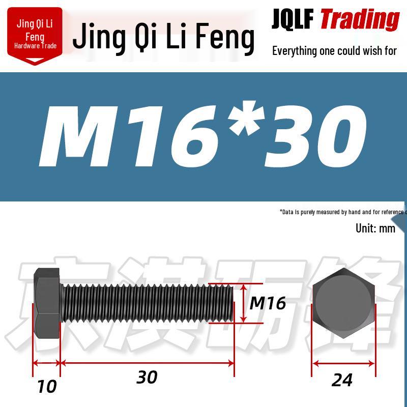 Grade 12.9 Reverse Thread Hex Bolt, M6-M24 High-Strength Blackened Hexagon Screw