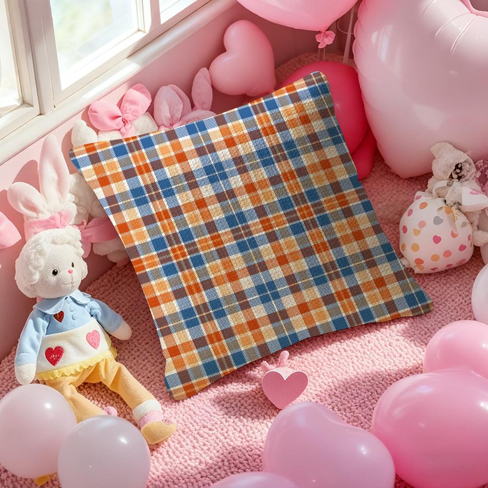 Fashionable Check Pattern Design Pillow Case Anti-Dustmite Pillowcase Invisible Zipper Silky Short Plush Sofa Cushion Cover