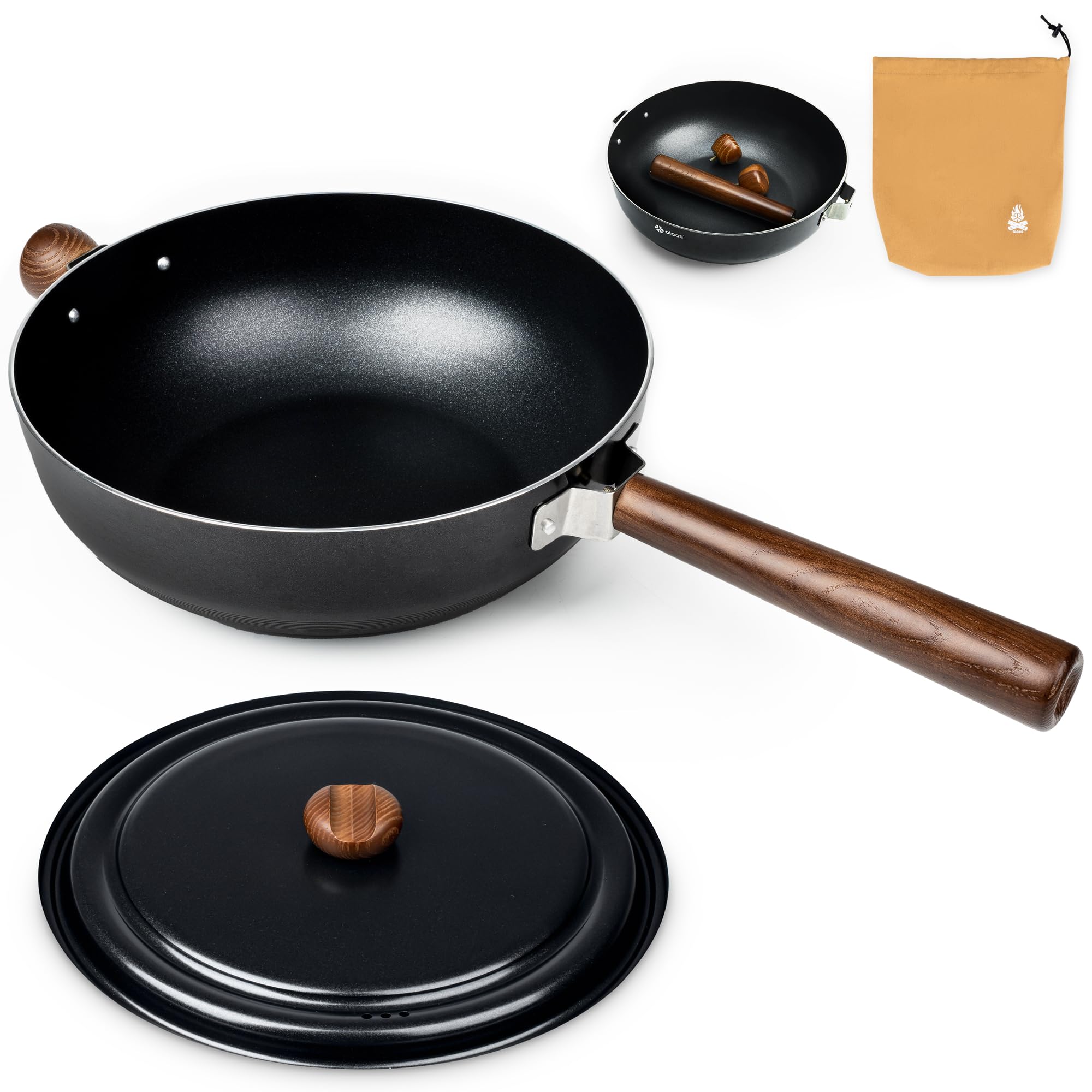 

Alocs Kitchen 28см с индукцией и газом Съемная сковорода Без PFOA и других токсичных веществ Легкая для кемпинга Легко нагревается Идеальна для жарки чёрный