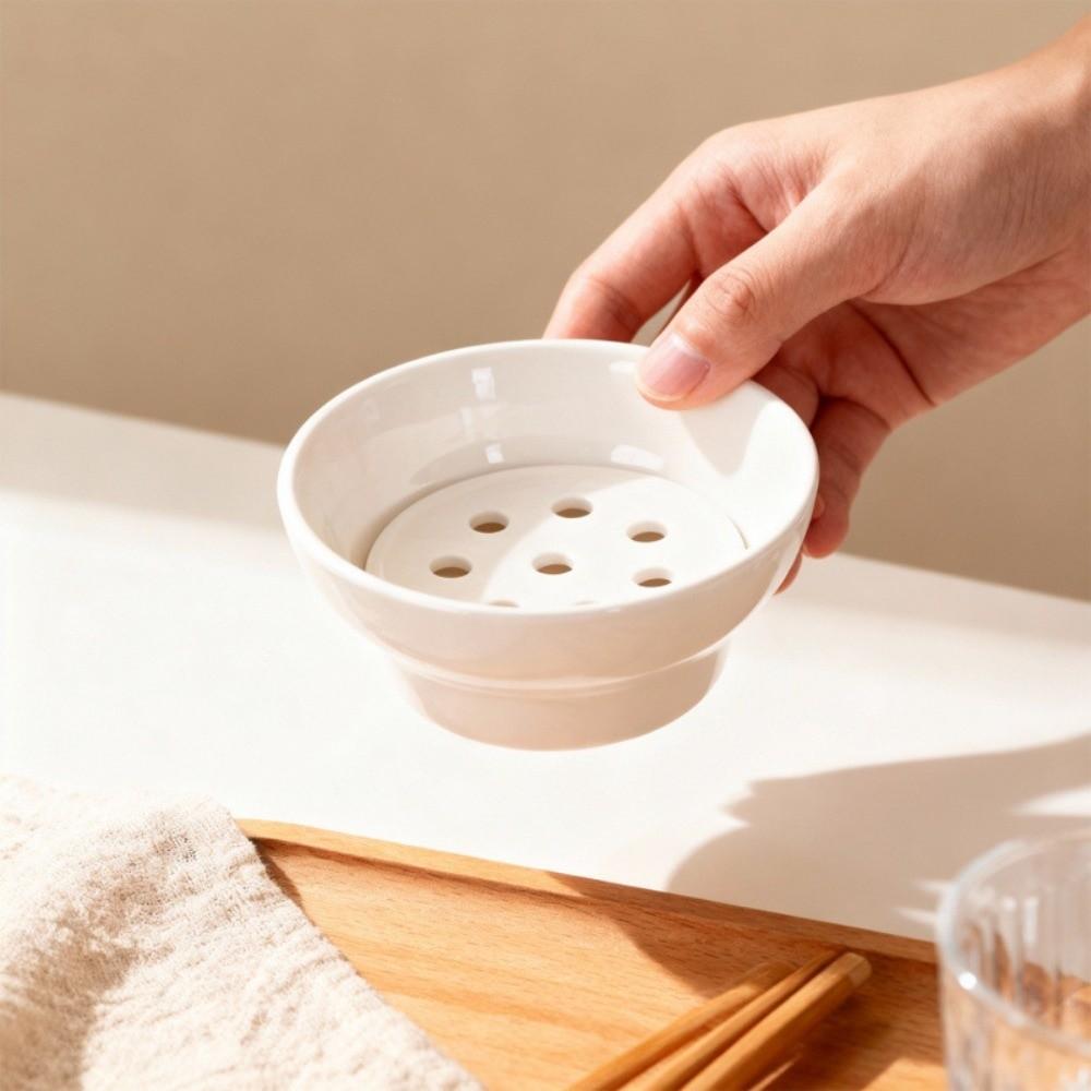 Ceramic Hot Pot Drip Oil Bowl Mesh Double-layer Filter Soup Bowl Dipping Sauce Bowl  Restaurant