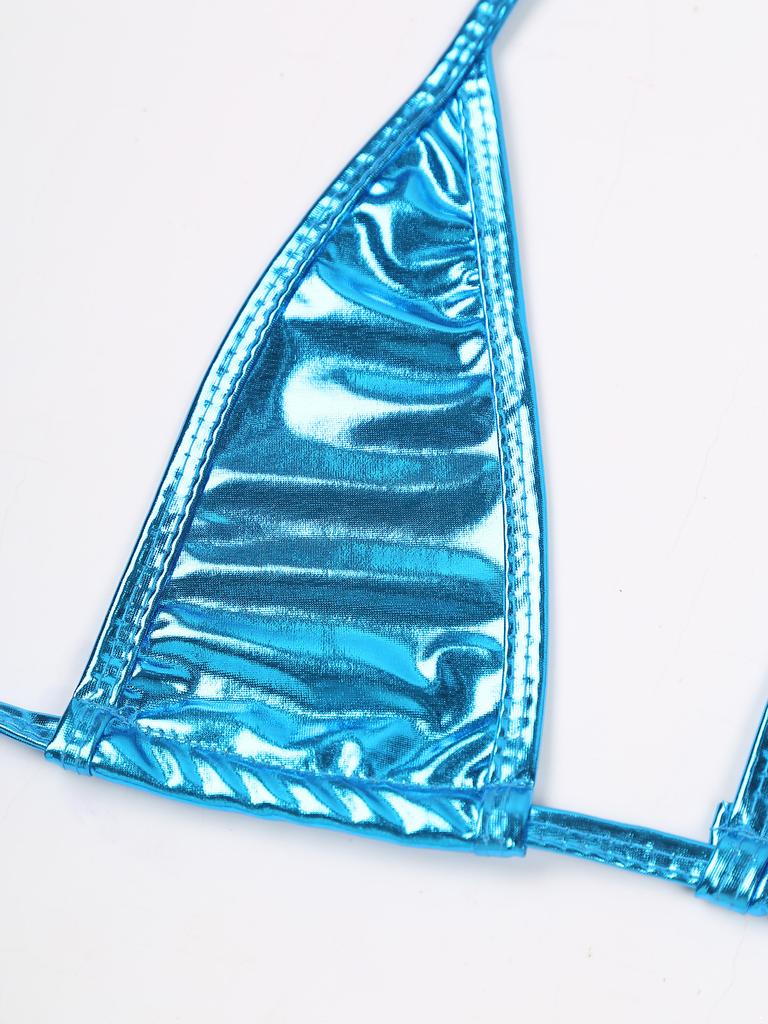 Womens Metallic Bikini Set Lacing Triangle Top G String Swimwear for Pool Parties