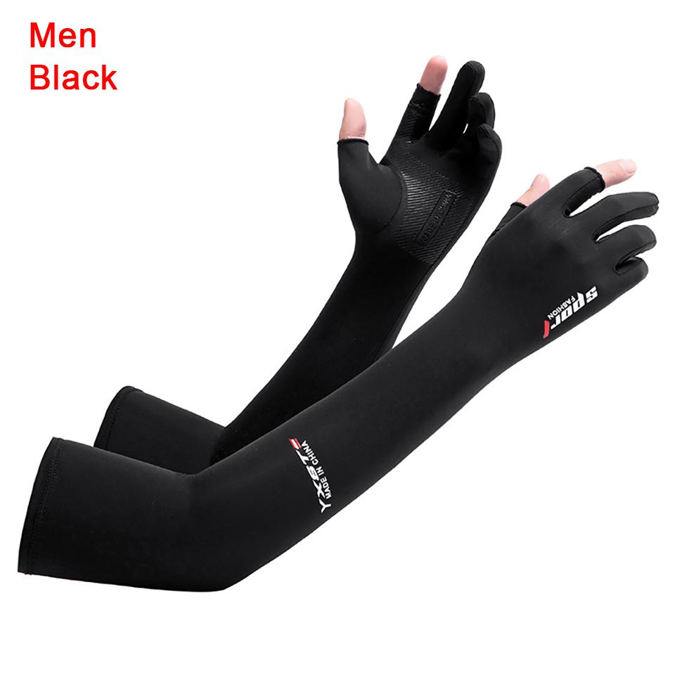 1Pair Summer Sunscreen Ice Sleeve Breathable Ice Silk Extended Two Finger Gloves Arm Sleeves for Sports Riding Driving