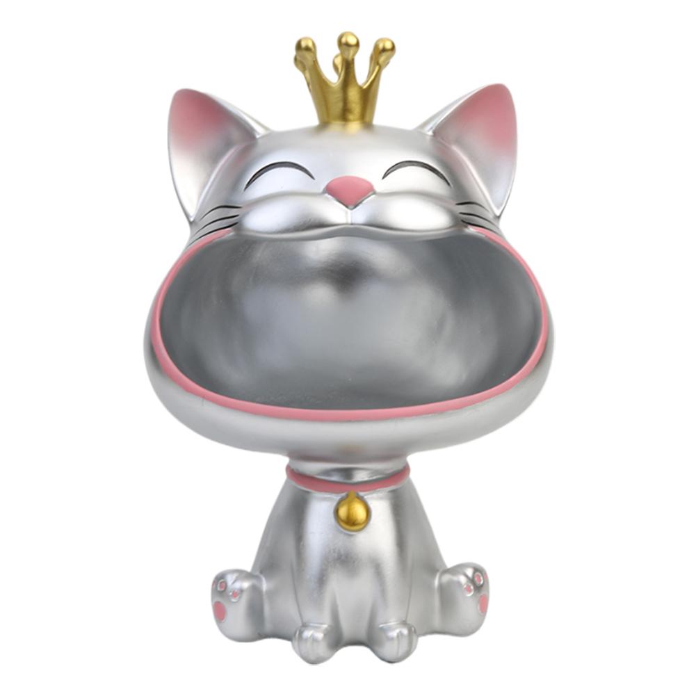 Resin Big Mouth Lucky Cat Figurine Key Holder Bowl Decorative Statue for Candy Snacks Organizer Home Office Table Decor