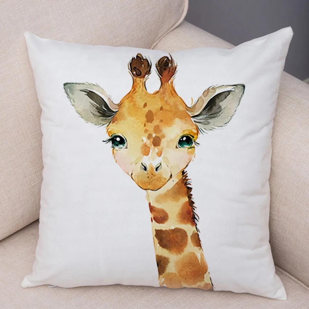 Watercolor Cute Animal Cushion Cover Sofa Home Decor Zebra Giraffe Hippo Monkey Lion Fox