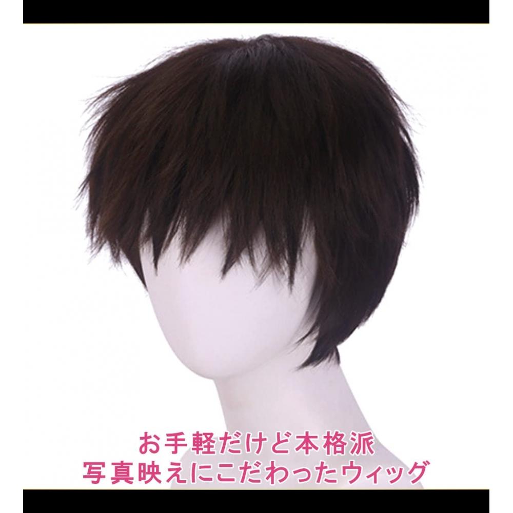 CaseEden Cosplay Wig Neon Genesis Evangelion Shinji Ikari Short Dark Brown White Mercier Wig Net Set of 2