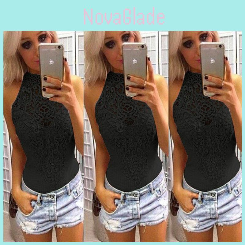 Eleganter Damen Spitzenbody ohne Ärmel mit Stretch-Choker-Detail und sexy Ausstrahlung