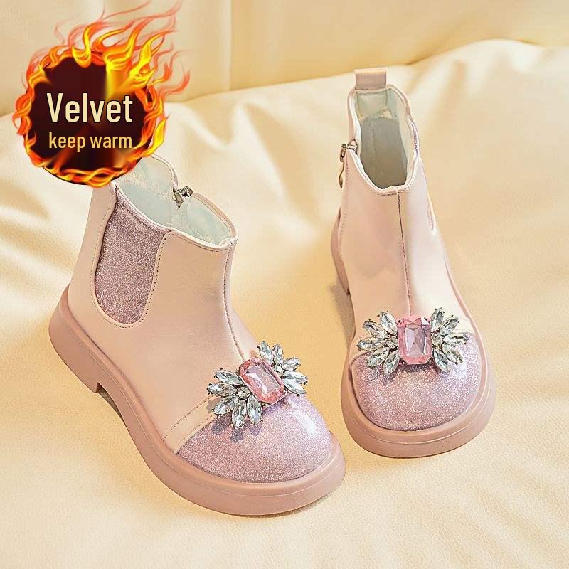 2025 Dívčí křišťálové kotníkové boty - Fleecem podšité boty s měkkou podrážkou pro malé princezny