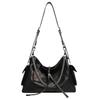 Head Layer Cowhide Leather Mailman Tote Bag, Large Capacity Chain Commuting Bag, Black Warrior High-end Single Shoulder Crossbody Bag