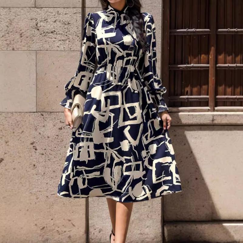 Women's Geometric Printed Long-sleeved Dress