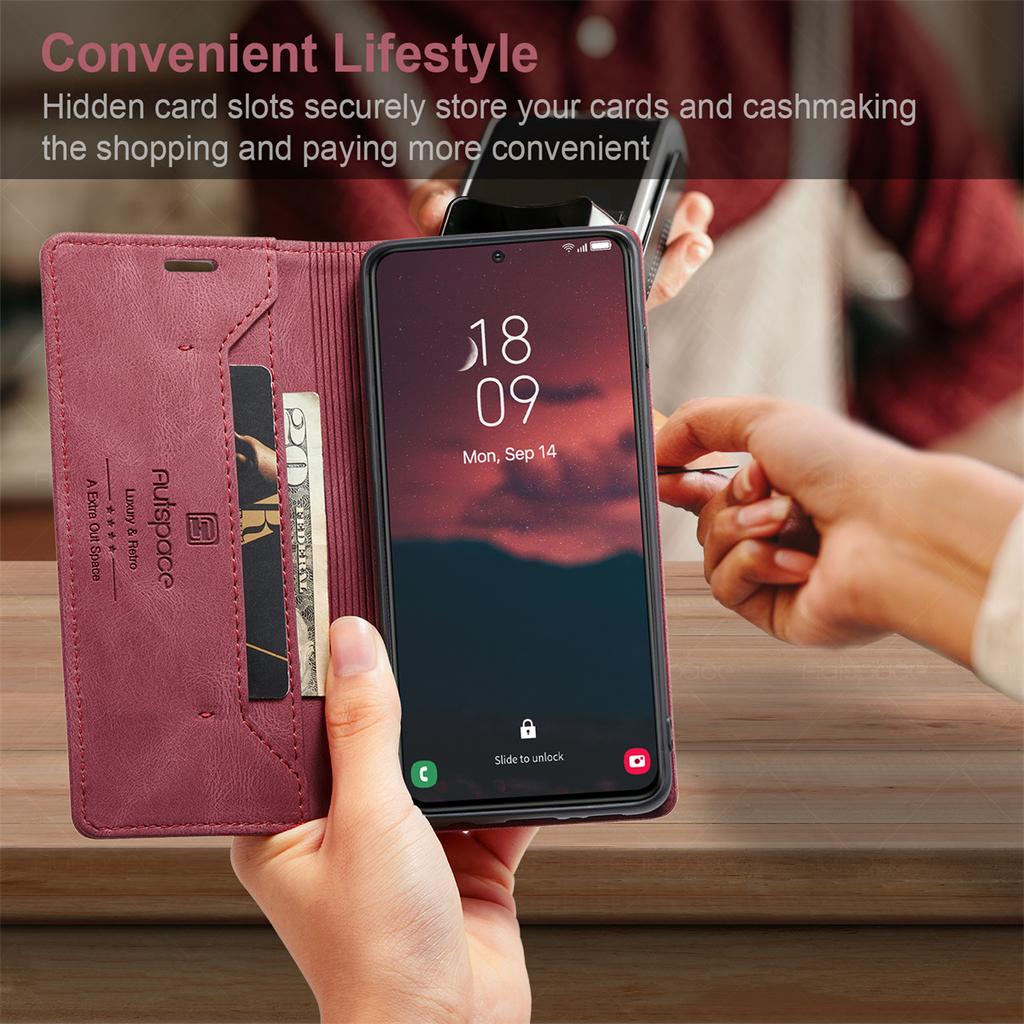 Premium Vintage Leather Wallet Case for Samsung Galaxy S24 FE - Flip Cover with Card Slots, Shockproof Retro Style (4 Colors)