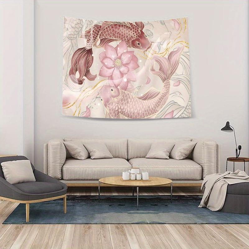 VIKAMA Pink  Gold Koi  Lotus Tapestry New Chinese Luxury Print  Cozy Living Room  Tea Room Background Decoraton