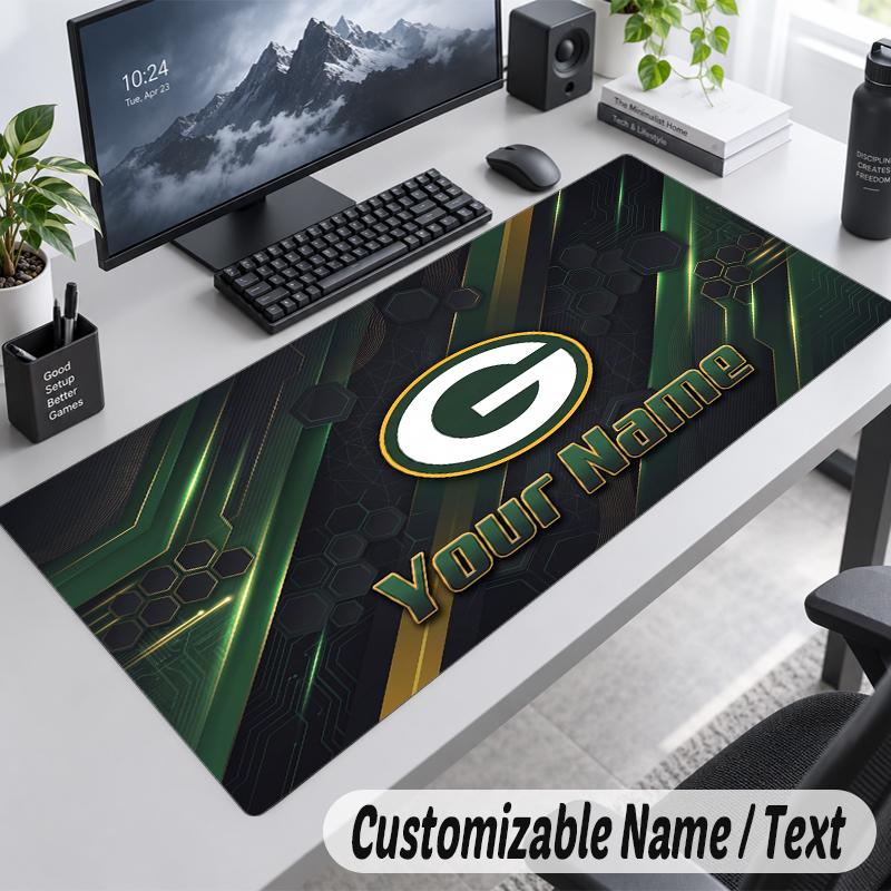 Custom Name Text Mouse Pad Green Bay Packers Personalized Desk Pad For Work And Gaming