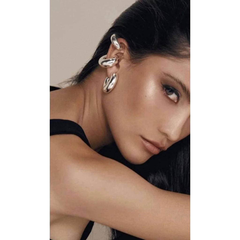 Women's Chunky Silver Pipe Large Cartilage Earrings One Piece