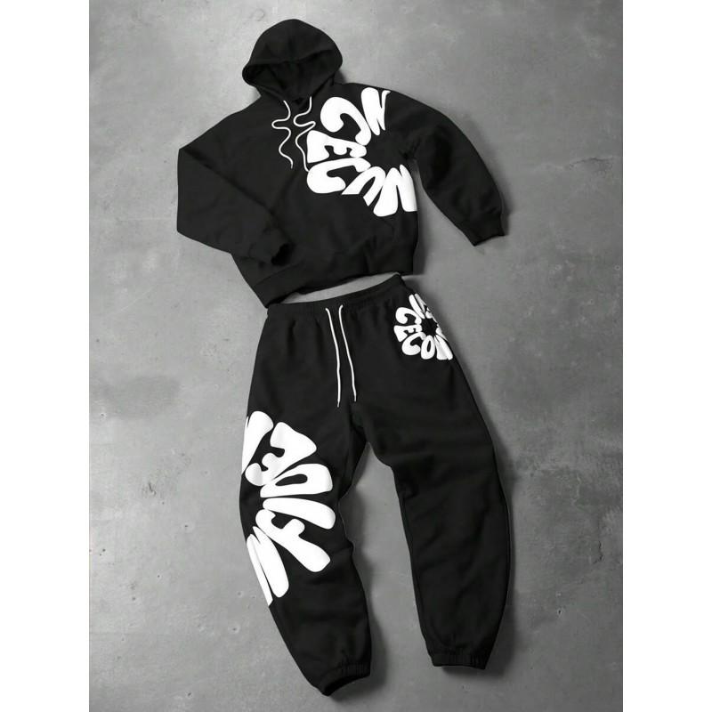 Mens Streetwear Hoodie Sweatpants Set Loose