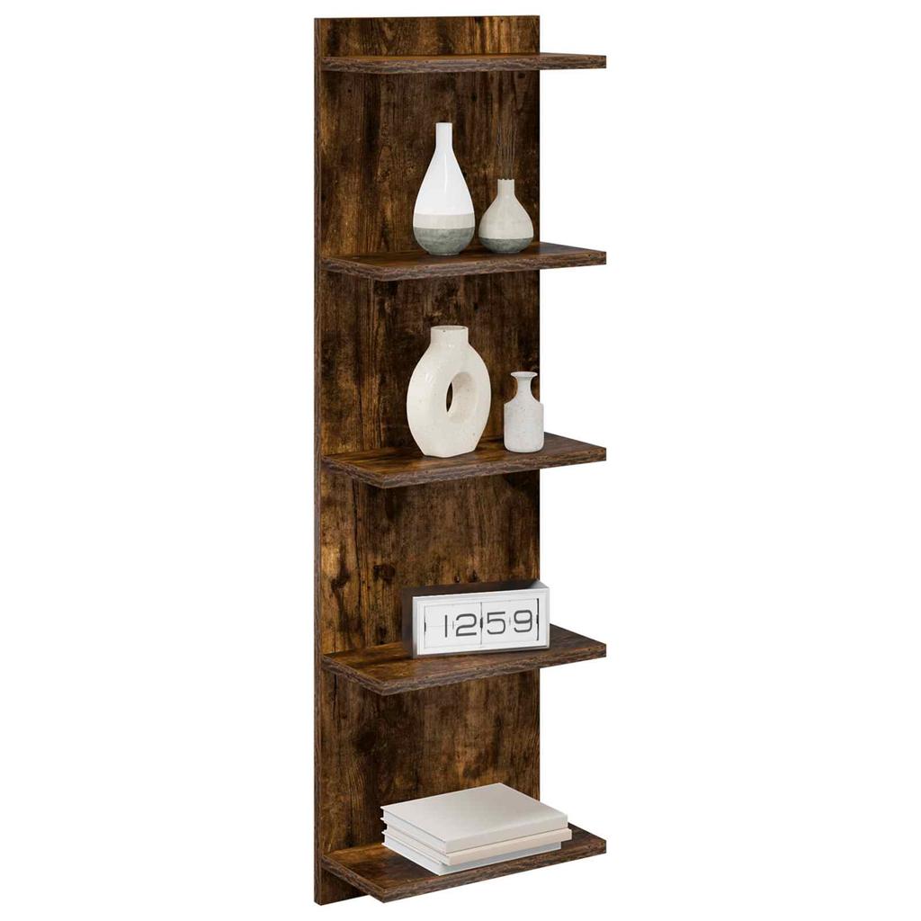 Wall Shelf Smoked Oak 30 x 15 x 100 cm Wood Material
