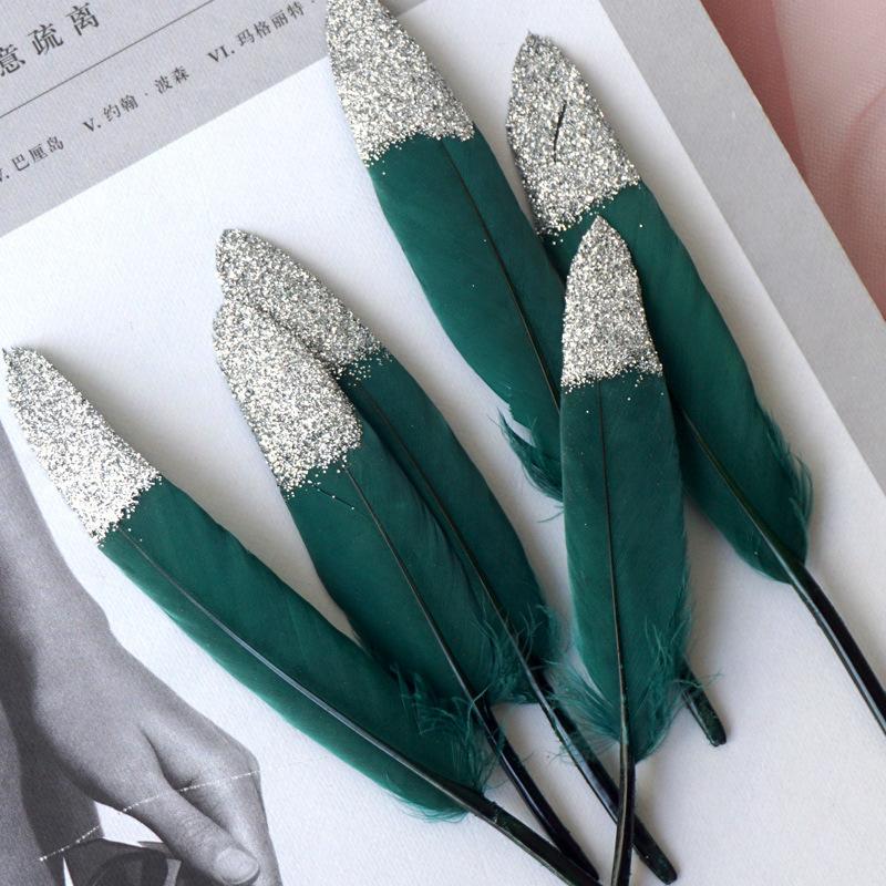 

50Pcs Silver Feather Diy Handicraft Decorative Material Shooting Background Prop Spray Silver Feather Decoration Foreign Trade