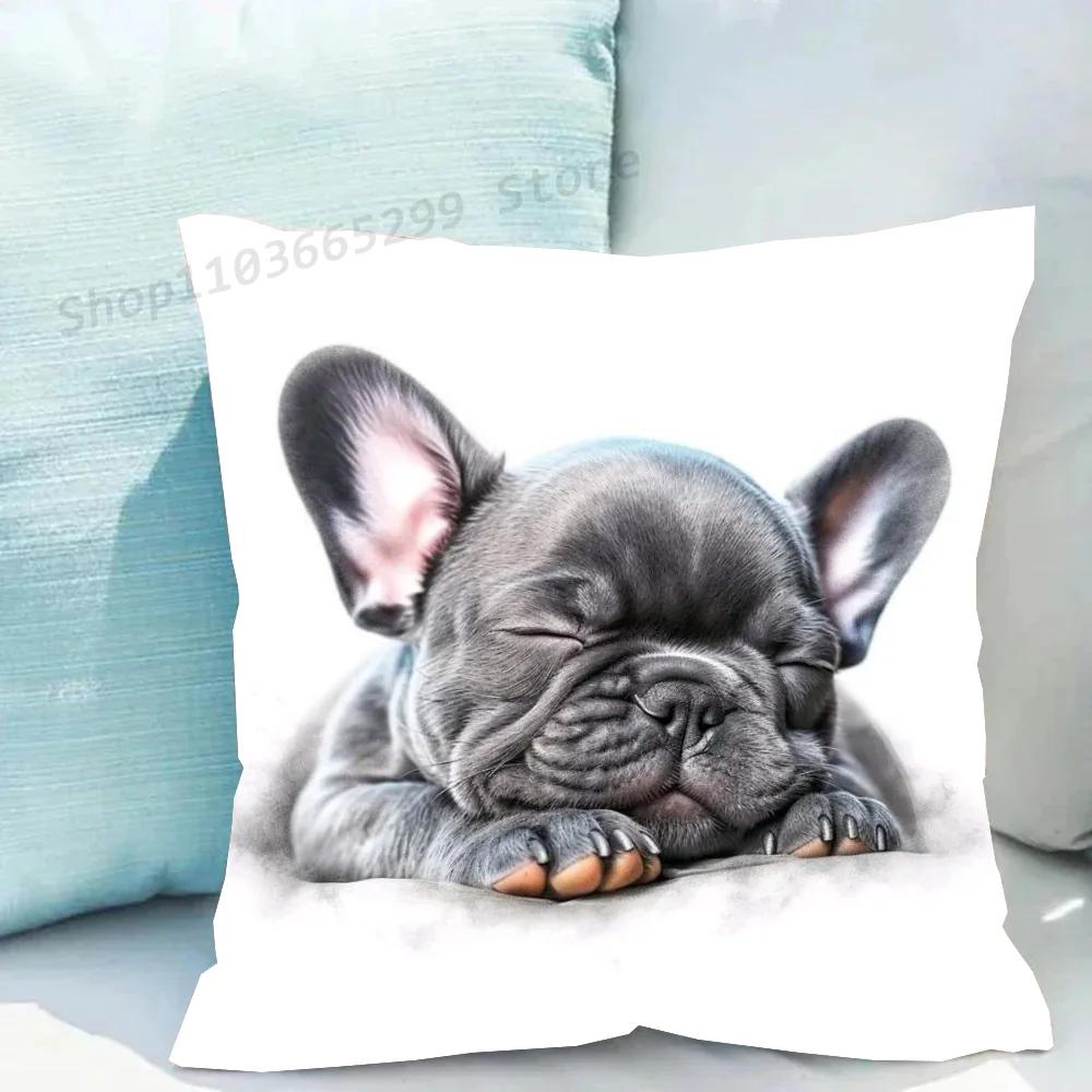 1pc Cute Pet Mini French Bulldog Pillow Case Square Bedroom Sofa Leisure Comfort Cushion Car Living Room Home Decoration