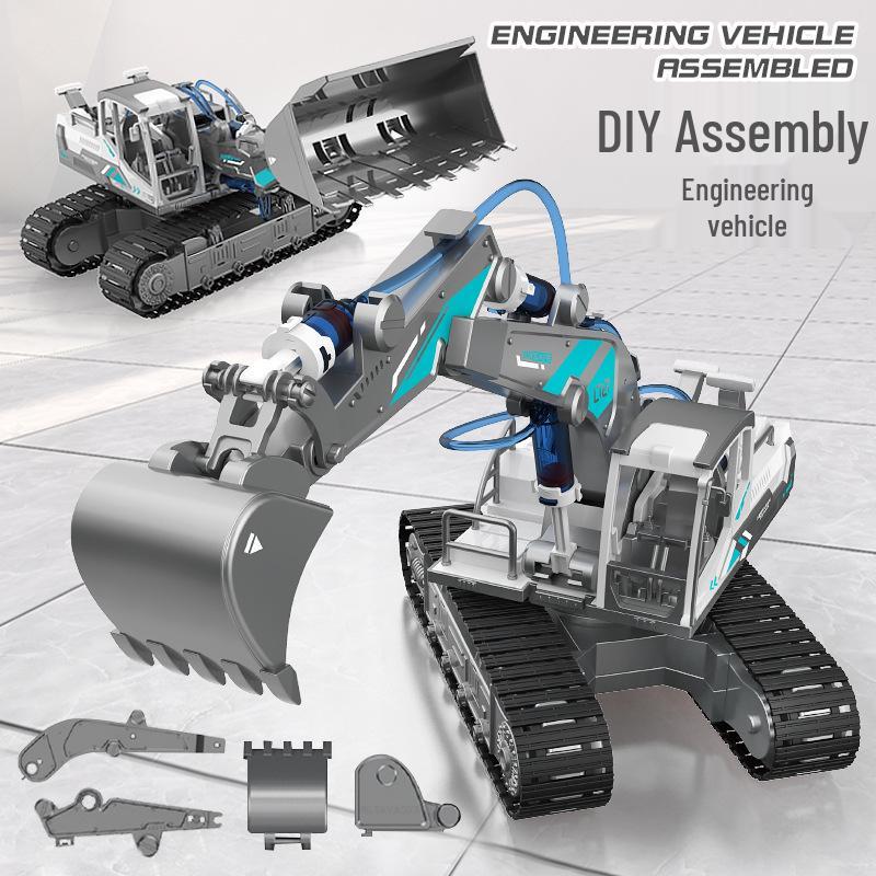 Hydraulic DIY Engineering Vehicle STEM Science Kit: Tracked Bulldozer Excavator Toy