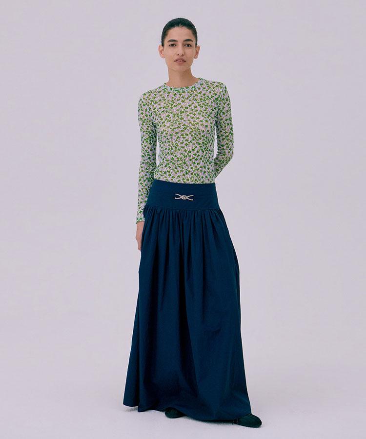Bundercammer Shirring Maxi Skirt_Navy