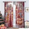 2pcs 2D flat printing Merry Christmas Curtains Snowflake house ball pink Digital Printed Polyester Drapes Birthday Party for