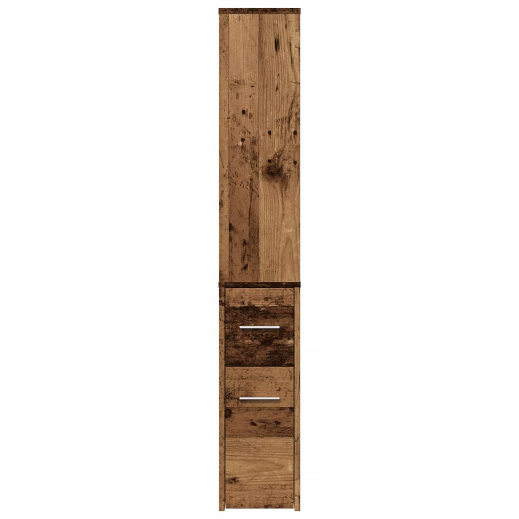Narrow Bathroom Cabinet with Casters Rustic Wood Look Engineered Wood
