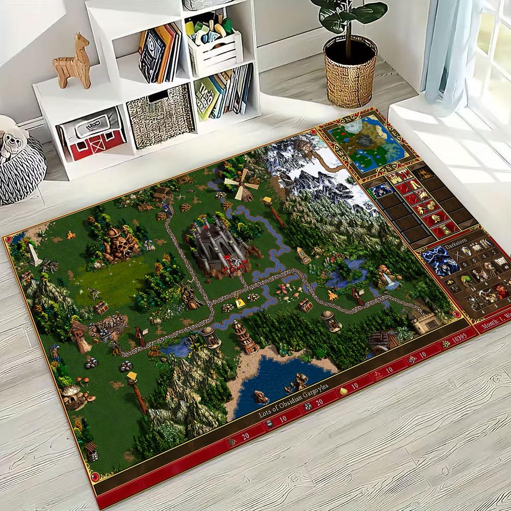 Retro Heroes of Might and Magic Map Games Art Rug for Bedroom Living Room Sofa Home Doormat Decor,Large Kids Non-slip Floor Mat