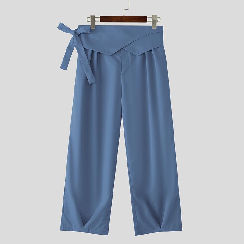 

INCERUN Мужские повседневные брюки с застежкой-молнией, пэчворк на талии, длинные широкие штанины синий