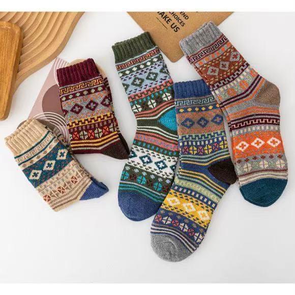 Men's Ethnic Style Wool Mid-Calf Socks - Double-Way, Warm & Thick for Autumn/Winter