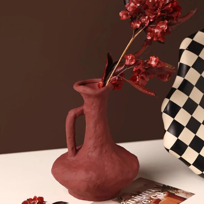 Wabi-Sabi Ceramic Flower Vase, Retro Minimalist Floral Pot, Guestroom or Living Room Decor, Artistic Table Ornament