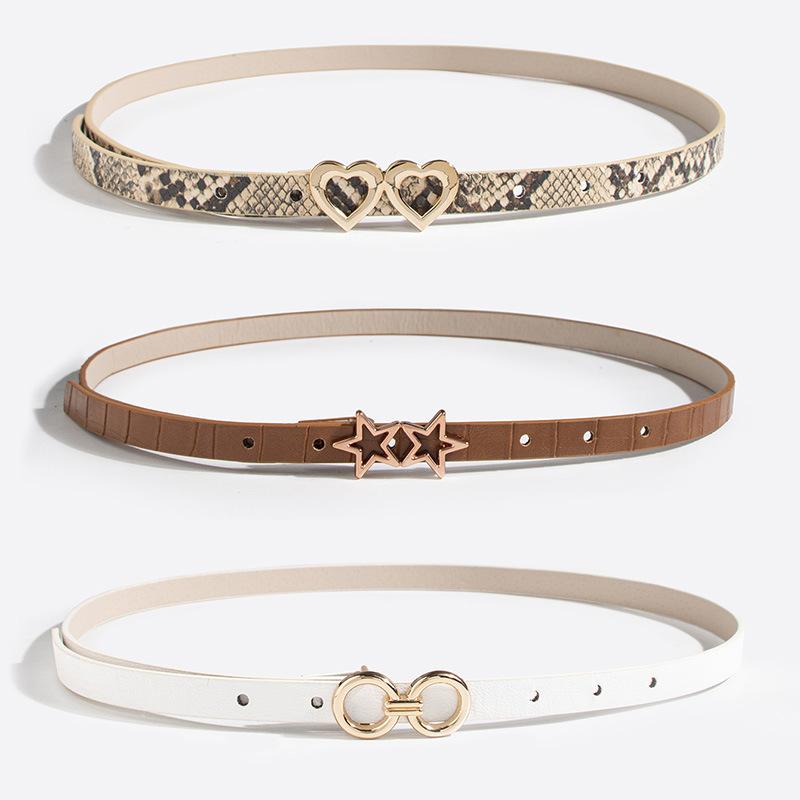 The New Animal-patterned Heart-shaped Circle Five-pointed Star Buckle Thin Waist Belt Set Is A Fashionable and Versatile Match for Women's Skirts