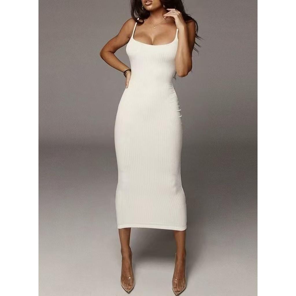 Letní dámské barevné tílkové šaty Sexy záda bez ramínek Bodycon úzké přiléhavé šaty pro ženy
