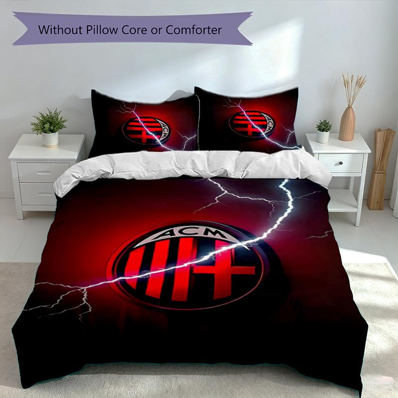 Set Copripiumino AC Milan 3 Pezzi, Include 1 Copripiumino e 2 Federe, Tessuto Amico della Pelle e Confortevole, Set Biancheria da Letto Adatti