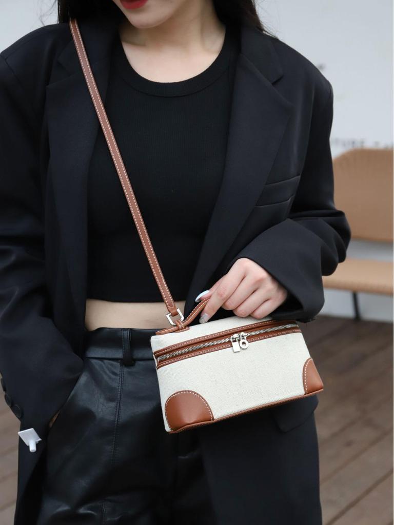 2025 Women's Canvas Patchwork Crossbody Tote - Fashionable Small Square Casual Bag