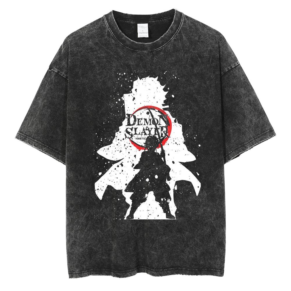 Anime Demon Slayer Kamado Tanjirou Printed T Shirt Men Women Washed Cotton Tshirts Manga Casual T-shirt Harajuku Male Tops