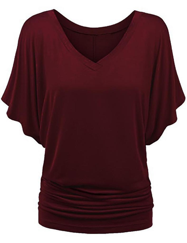 Plus Size Women's V-Neck Batwing Sleeve T-Shirt - A1375