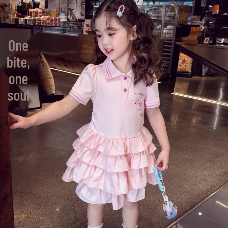 MIMIHELLO Girls Summer Polo Collar Academy Style Cake Dress 100