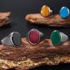 1pc Fashionable Men's Natural Stone Oval Ring, Featuring Real Tiger's Eye and Black Agate, Made of 316L Stainless Steel.