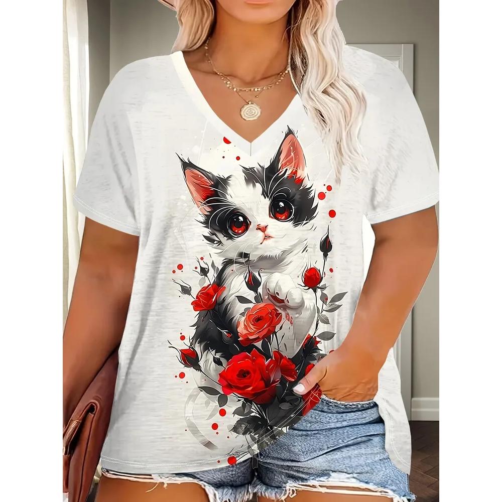 Casual Versatile Women's V-neck Loose Short Sleeves Fashionable Breathable T-Shirts Women’s