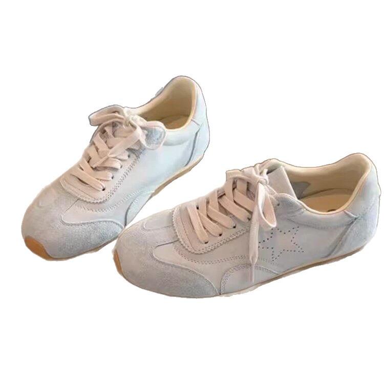 Leather Soft-Soled Training Shoes Women'S Spring Flat-Soled Lace-Up Casual Sports Shoes