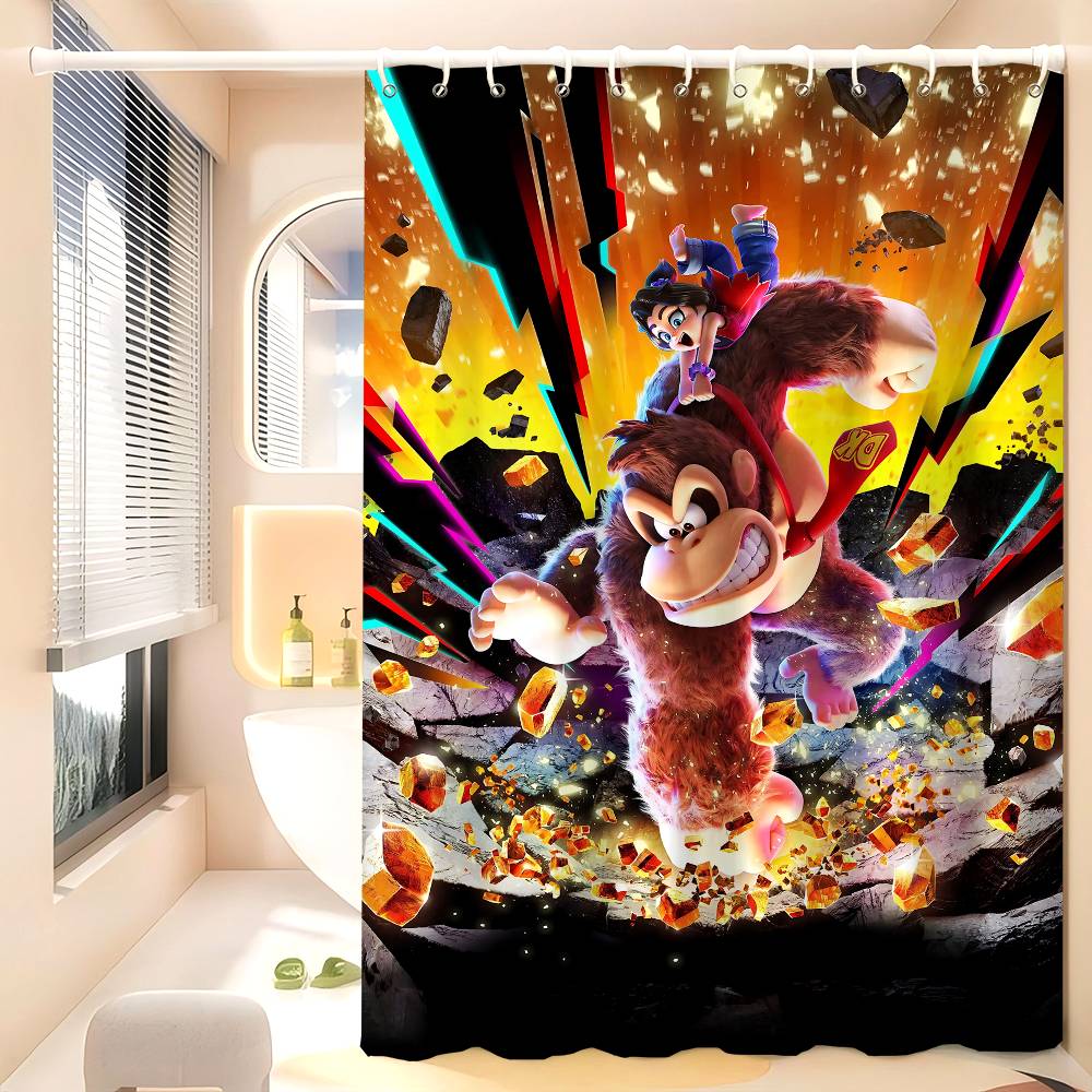 D-Donkey Kong Pattern Bathing Curtain Bathroom Shower Curtain Waterproof With 12 Hooks Home Deco
