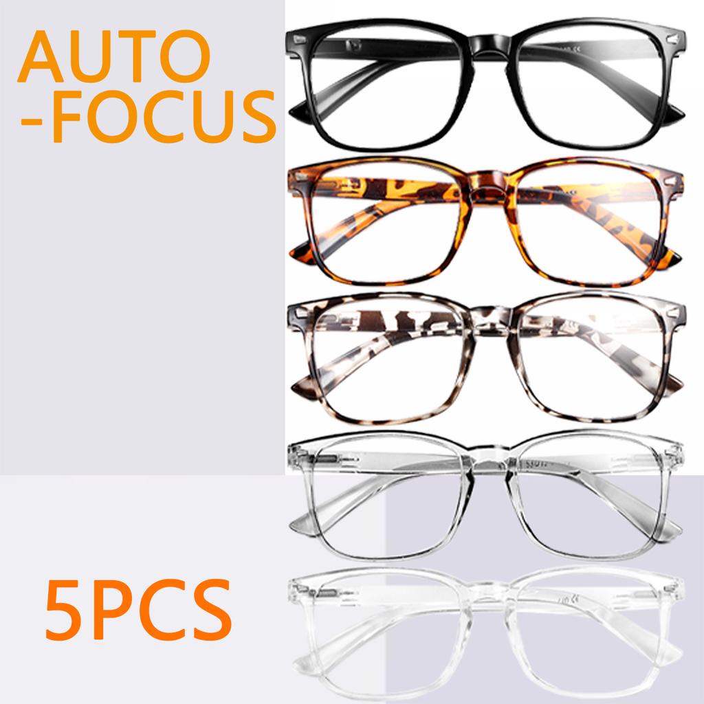 1/2/3/4/5pcs Auto-Focus Blue Light Blocking Reading Glasses – Anti-Fatigue Unisex Oversized Frames with Spring Hinges